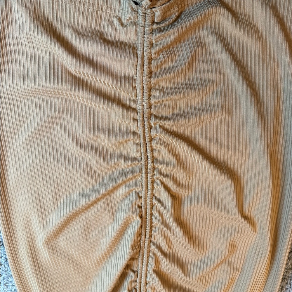 Tan Ruched Rib Midi-Mini Skirt - Picture 3 of 4